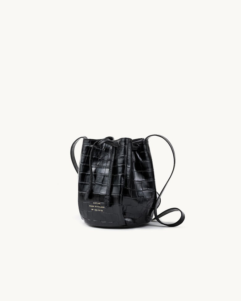 Mini Bucket Bag “glossy black crocodile”