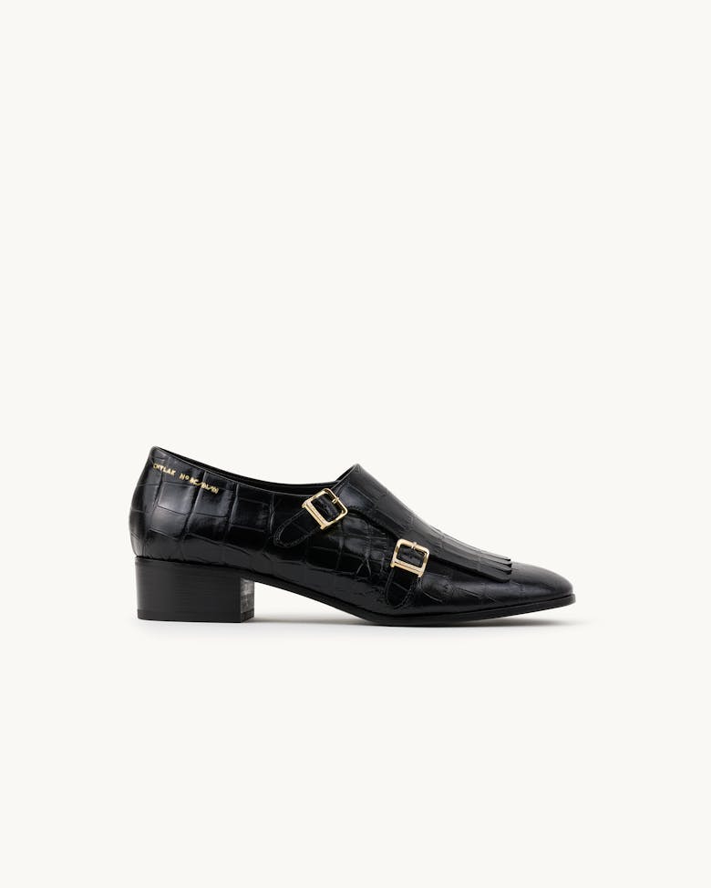 Monk Shoes “glossy black crocodile”