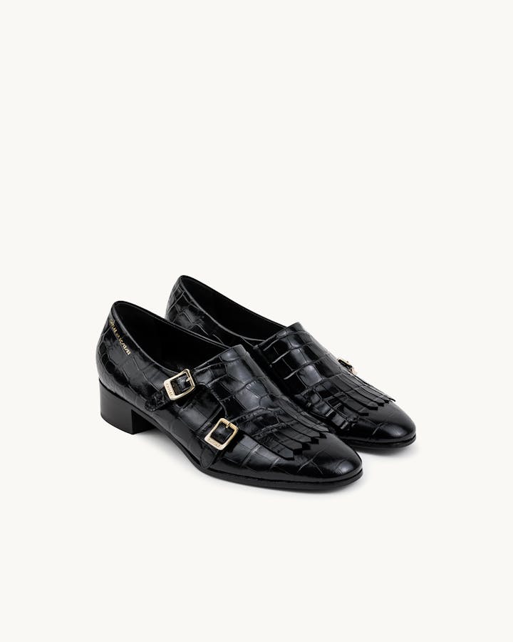 Monk Shoes “glossy black crocodile”
