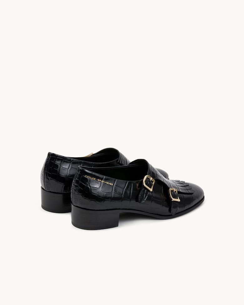 Monk Shoes “glossy black crocodile”
