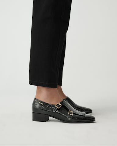 Monk Shoes “glossy black crocodile”