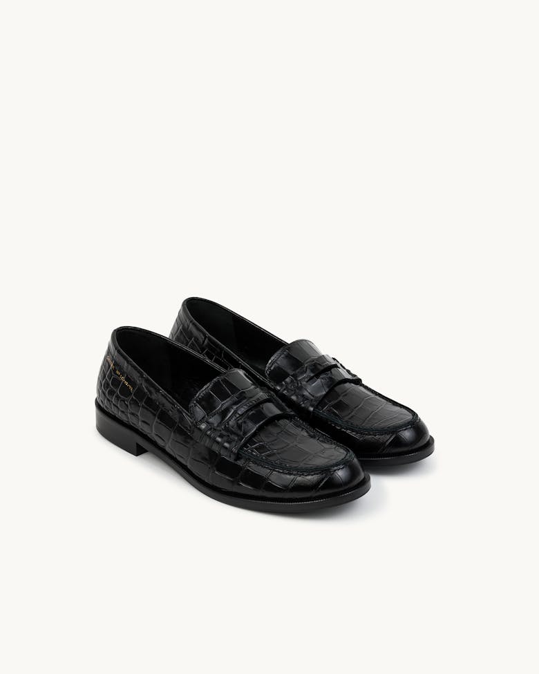 Penny Loafers “glossy black crocodile”