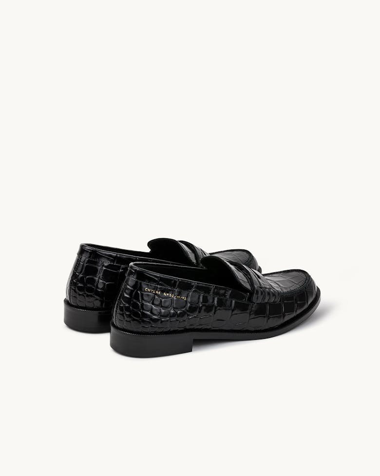 Penny Loafers “glossy black crocodile”