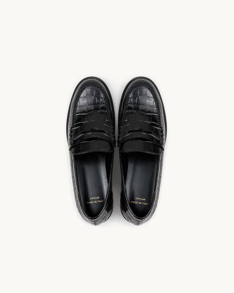 Penny Loafers “glossy black crocodile”
