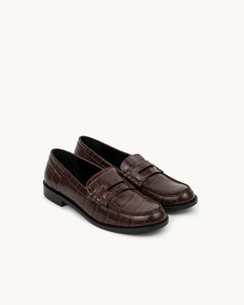 Penny Loafers “glossy brown crocodile”