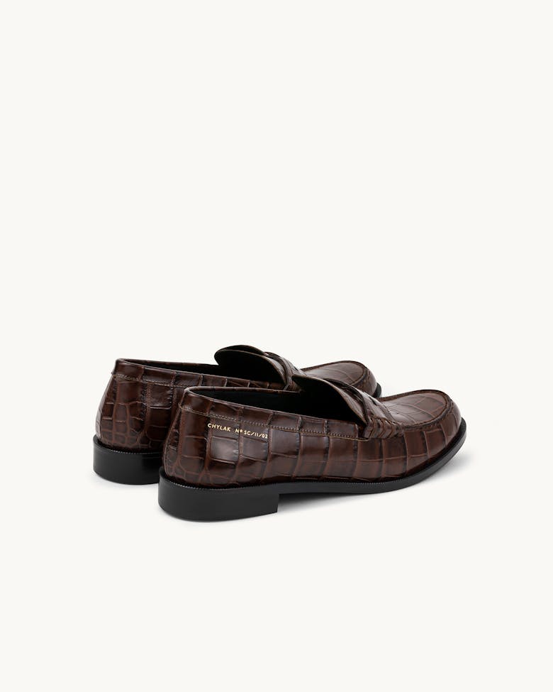 Penny Loafers “glossy brown crocodile”