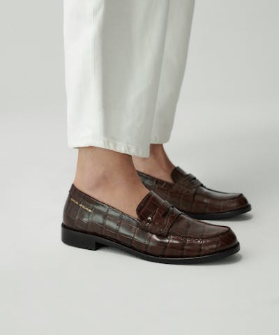 Penny Loafers “glossy brown crocodile”