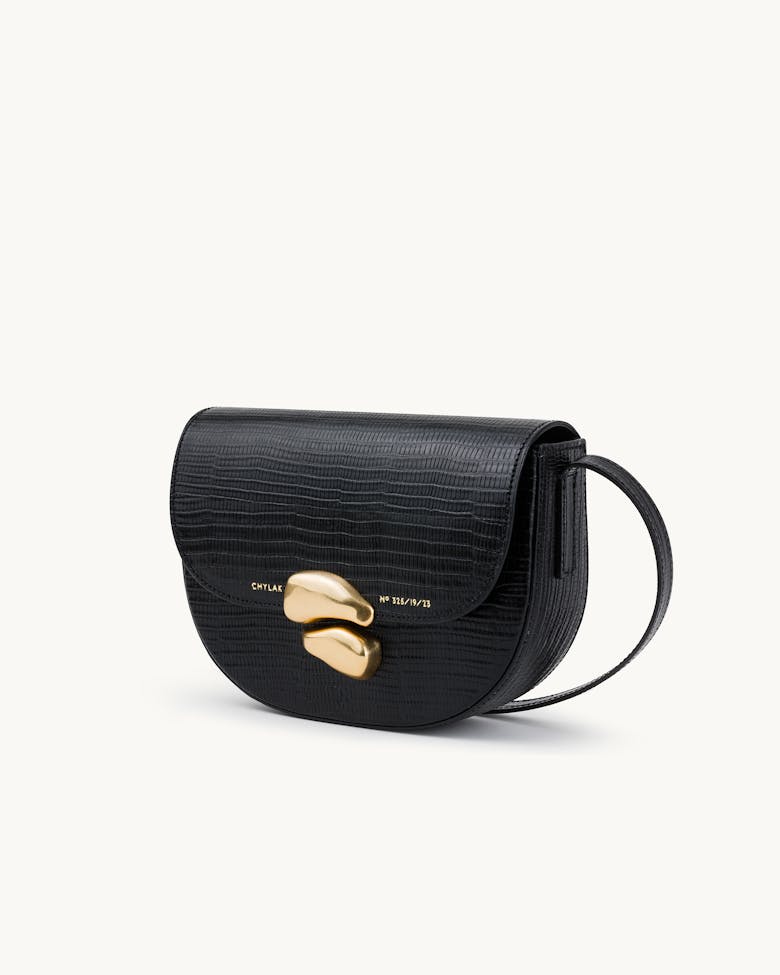 Saddle Bag with Sculptural Seal “black lizard”