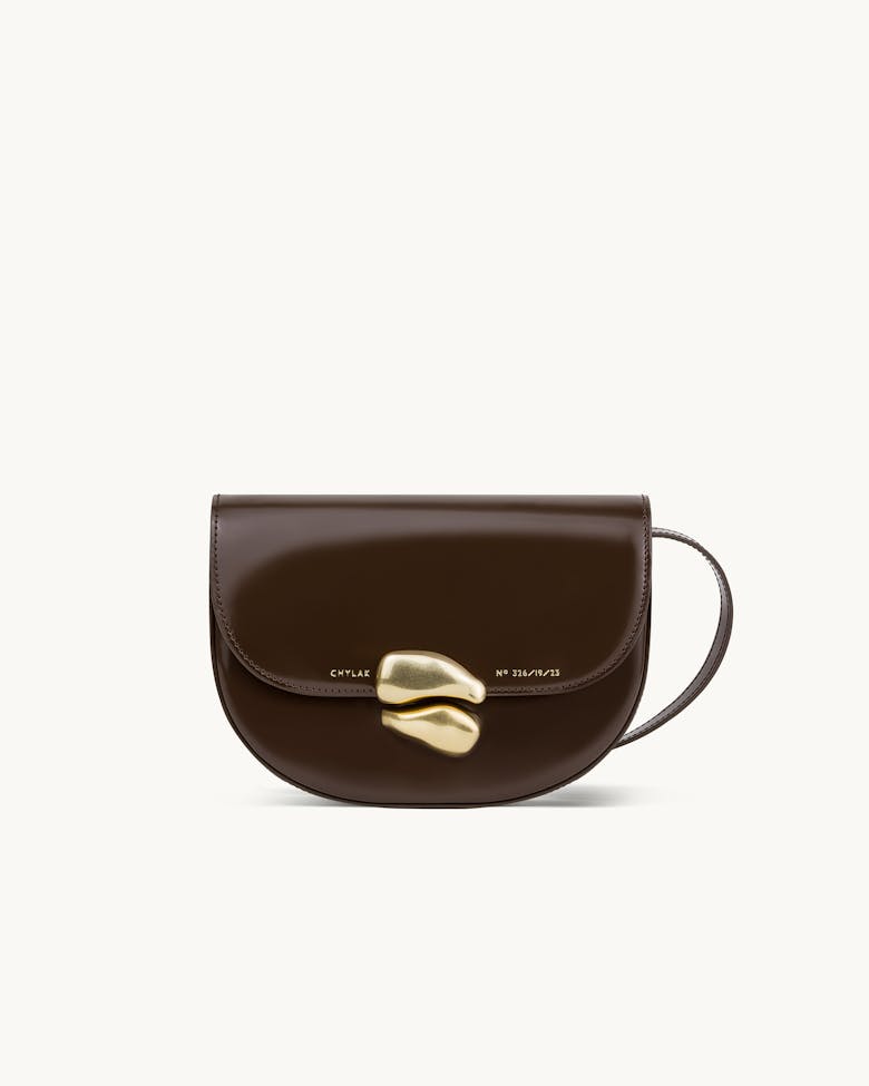 Torebka Półksiężyc z Kamieniem „brązowa błyszcząca skóra”