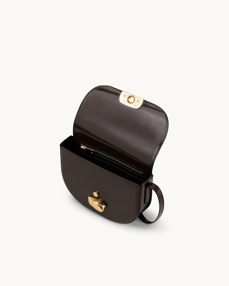 Torebka Półksiężyc z Kamieniem „brązowa błyszcząca skóra”