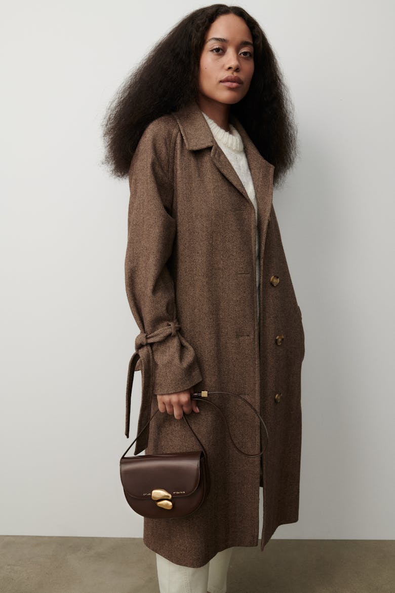 Torebka Półksiężyc z Kamieniem „brązowa błyszcząca skóra”