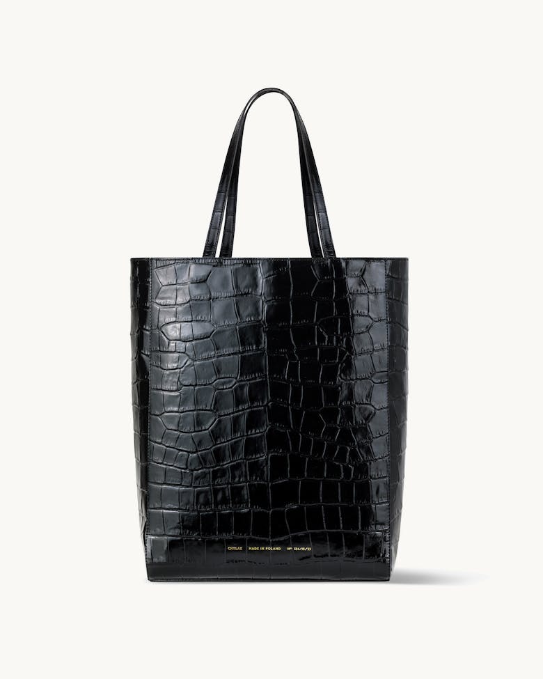 Tall Tote Bag “glossy black crocodile”