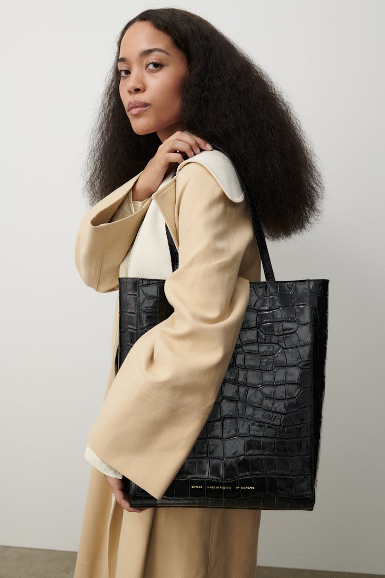 Tall Tote Bag “glossy black crocodile”