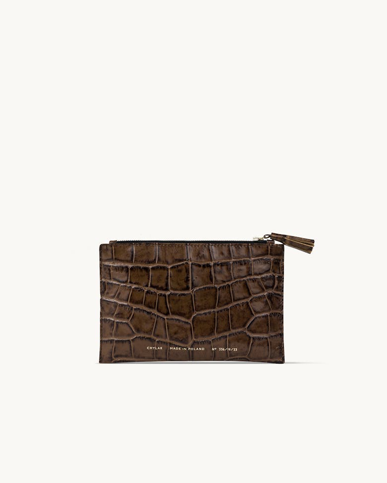 Pouch “glossy hazelnut crocodile”