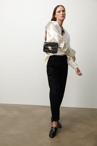 Mini Belt Bag with Sculptural Seal “glossy black crocodile”