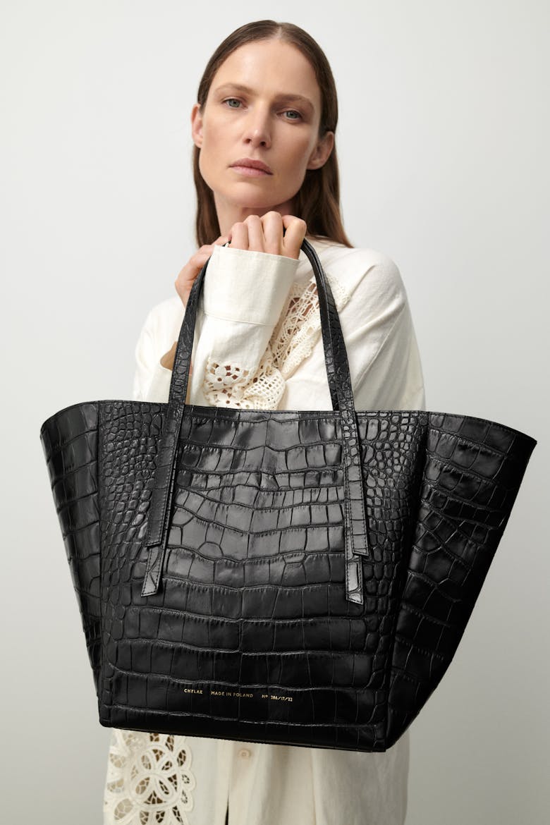 Tie Tote Bag “glossy black crocodile”