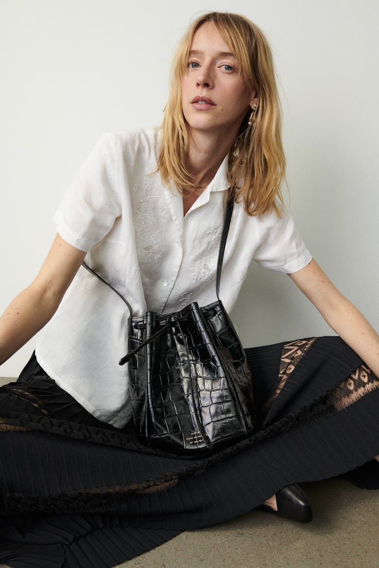 Medium Bucket Bag “glossy black crocodile”