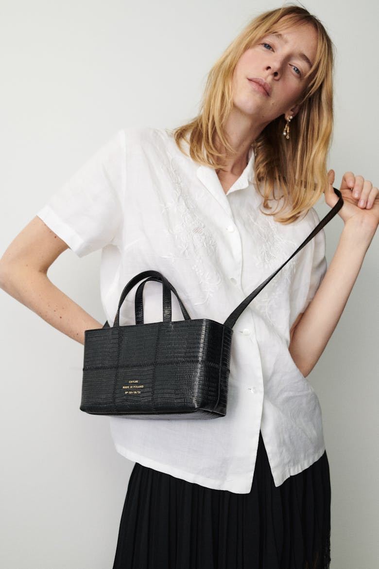 Small Patchwork Tote Bag “black lizard”