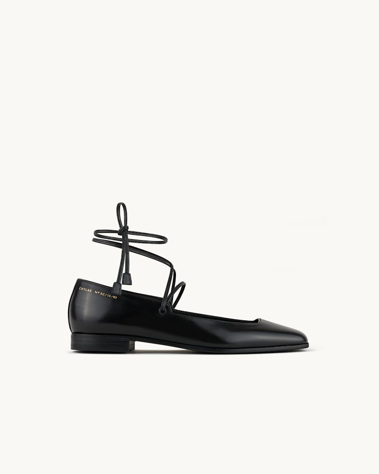Ballet Flats with Leather Straps Black