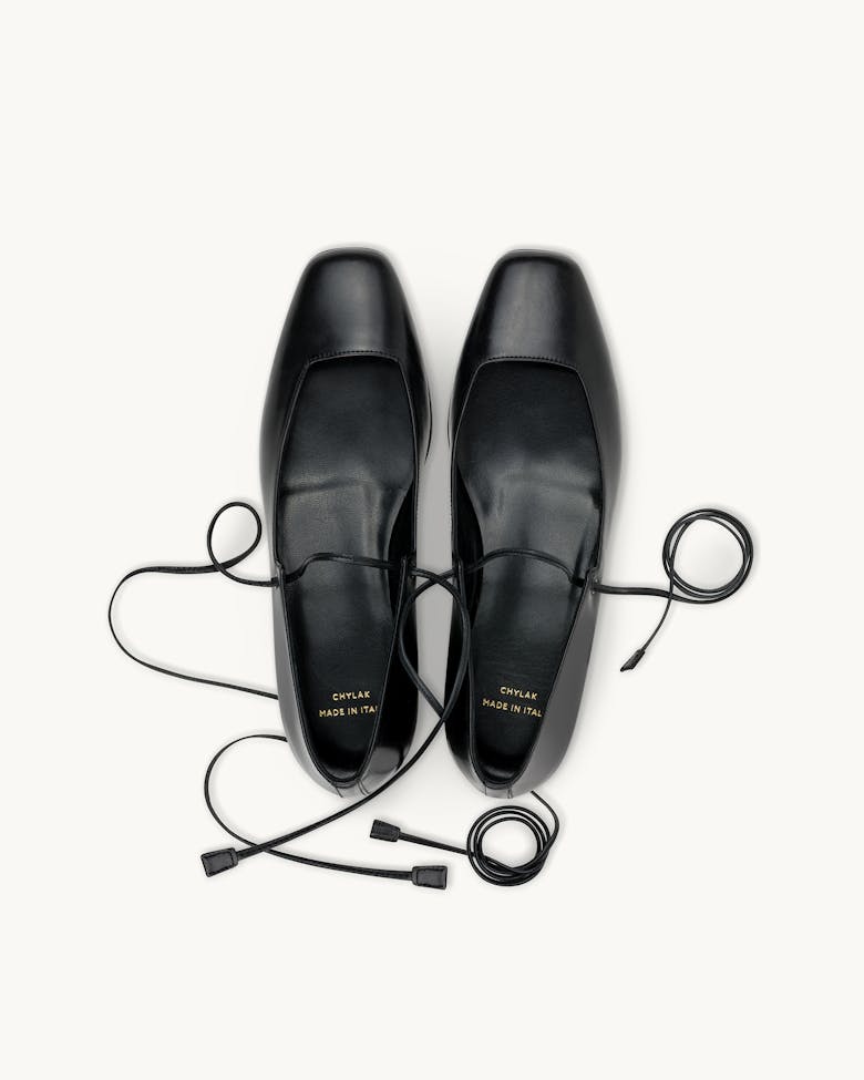 Ballet Flats with Leather Straps Black