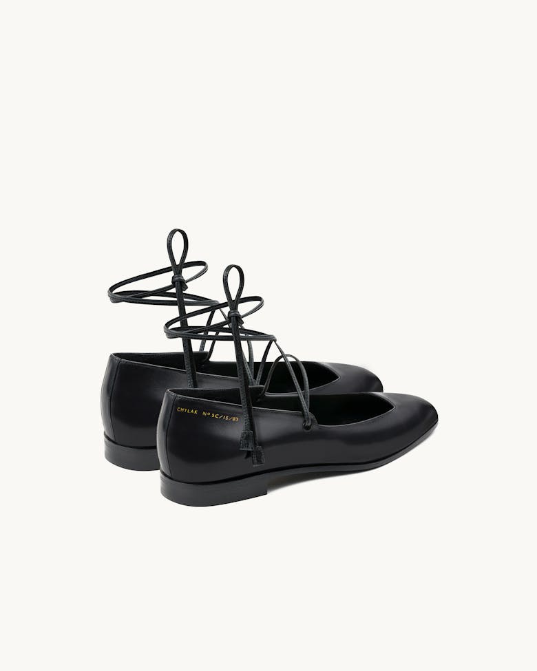 Ballet Flats with Leather Straps Black