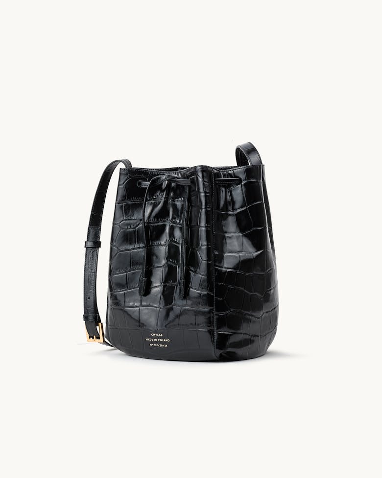 Medium Bucket Bag “glossy black crocodile”