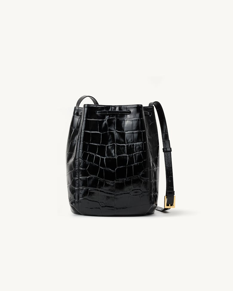 Medium Bucket Bag “glossy black crocodile”