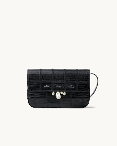 Classic Flap Bag with Pearls “black lizard”