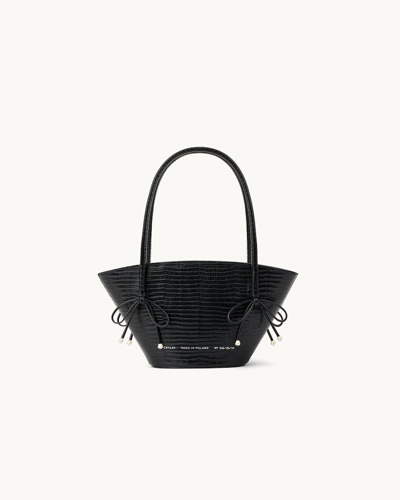 Mini Basket with Pearls “black lizard”