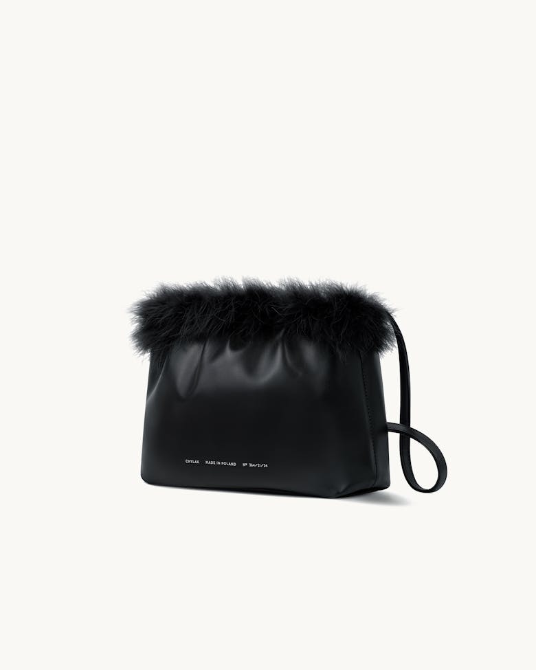 Ruched Bag with Feathers Black