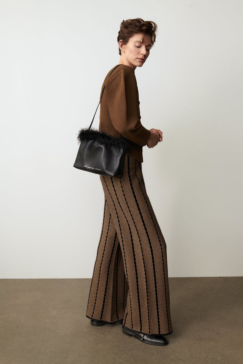 Ruched Bag with Feathers Black