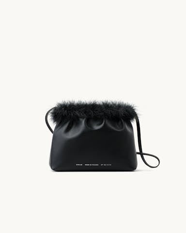 Ruched Bag with Feathers Black