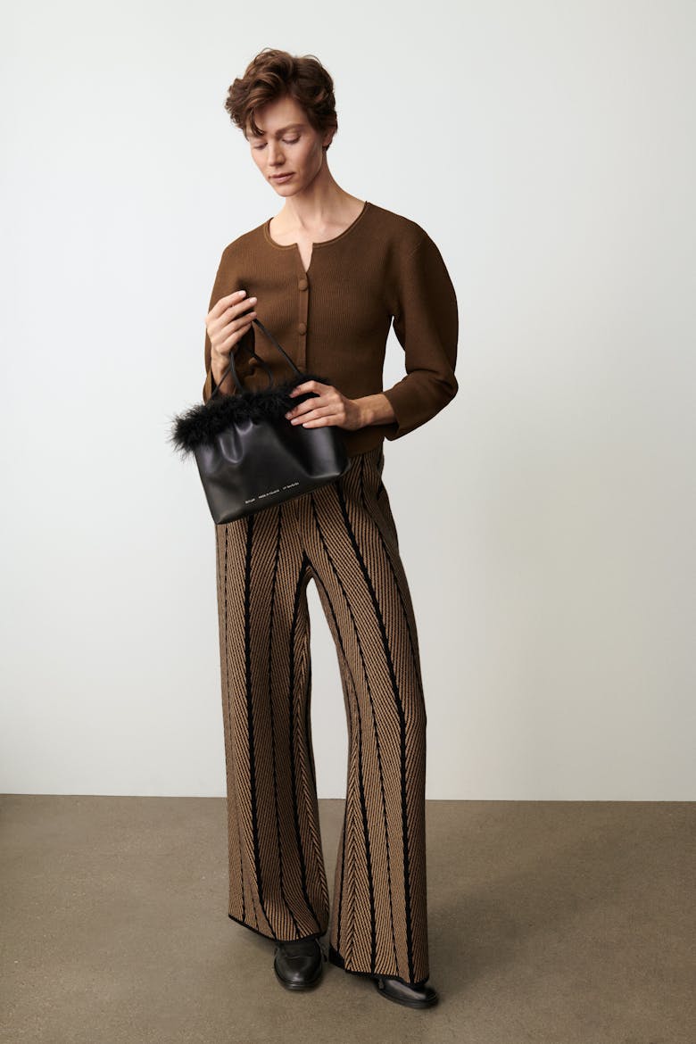 Ruched Bag with Feathers Black