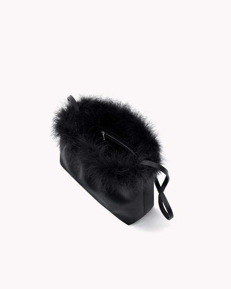 Ruched Bag with Feathers Black
