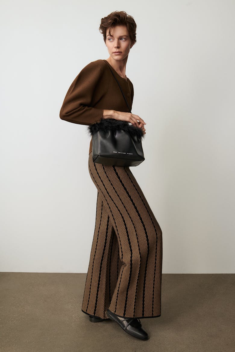 Ruched Bag with Feathers Black