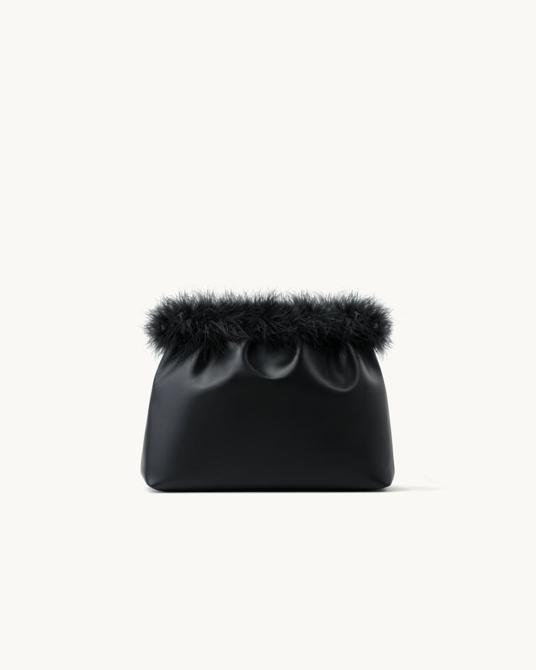 Ruched Bag with Feathers Black