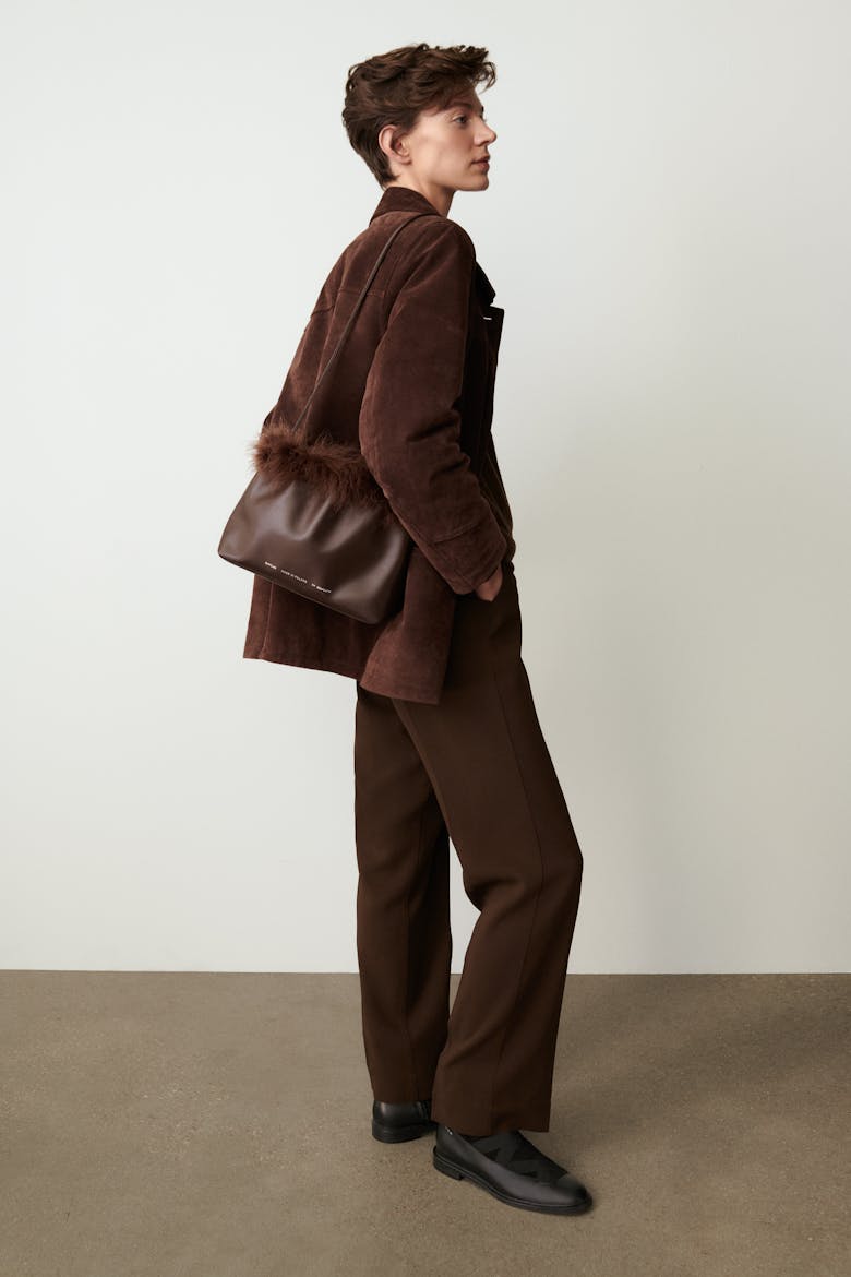 Ruched Bag with Feathers Brown