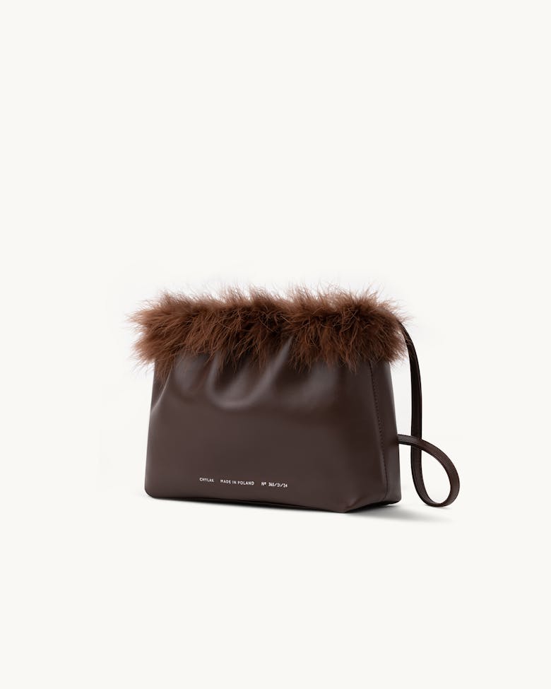 Ruched Bag with Feathers Brown