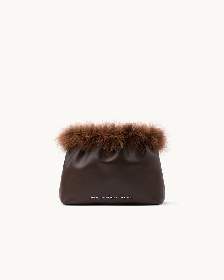 Ruched Bag with Feathers Brown