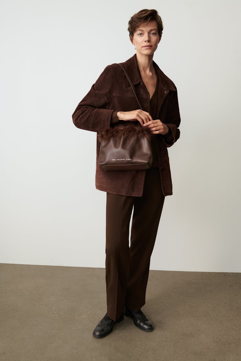 Ruched Bag with Feathers Brown