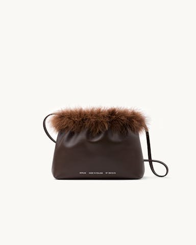 Ruched Bag with Feathers Brown