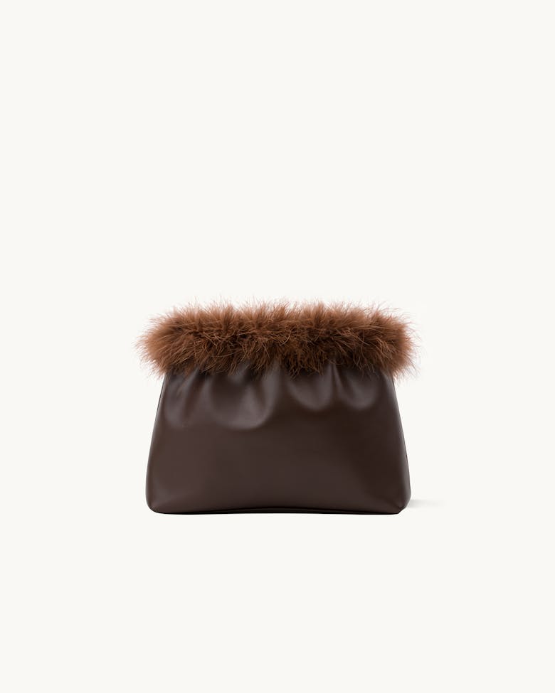 Ruched Bag with Feathers Brown