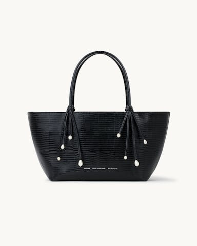 Shopper with Pearls “black lizard”