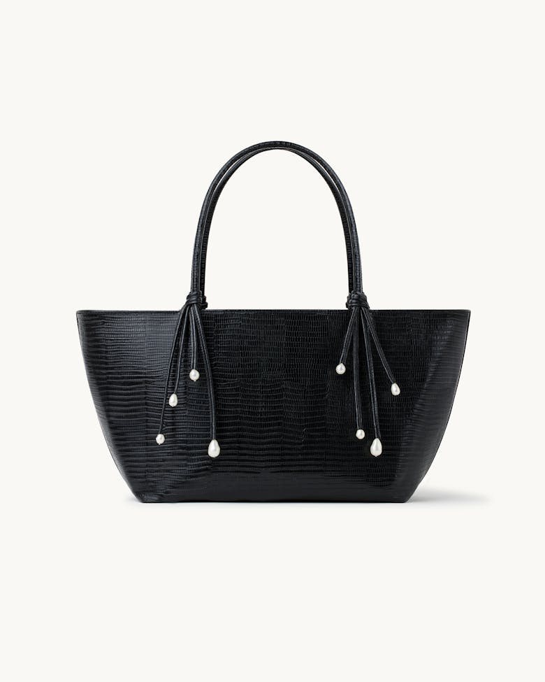Shopper with Pearls “black lizard”