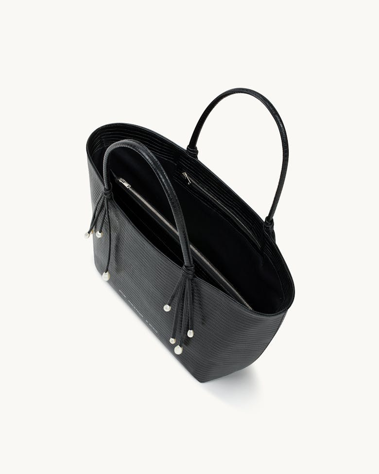 Shopper with Pearls “black lizard”