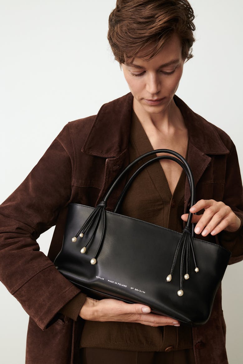 Small Shopper with Pearls Black