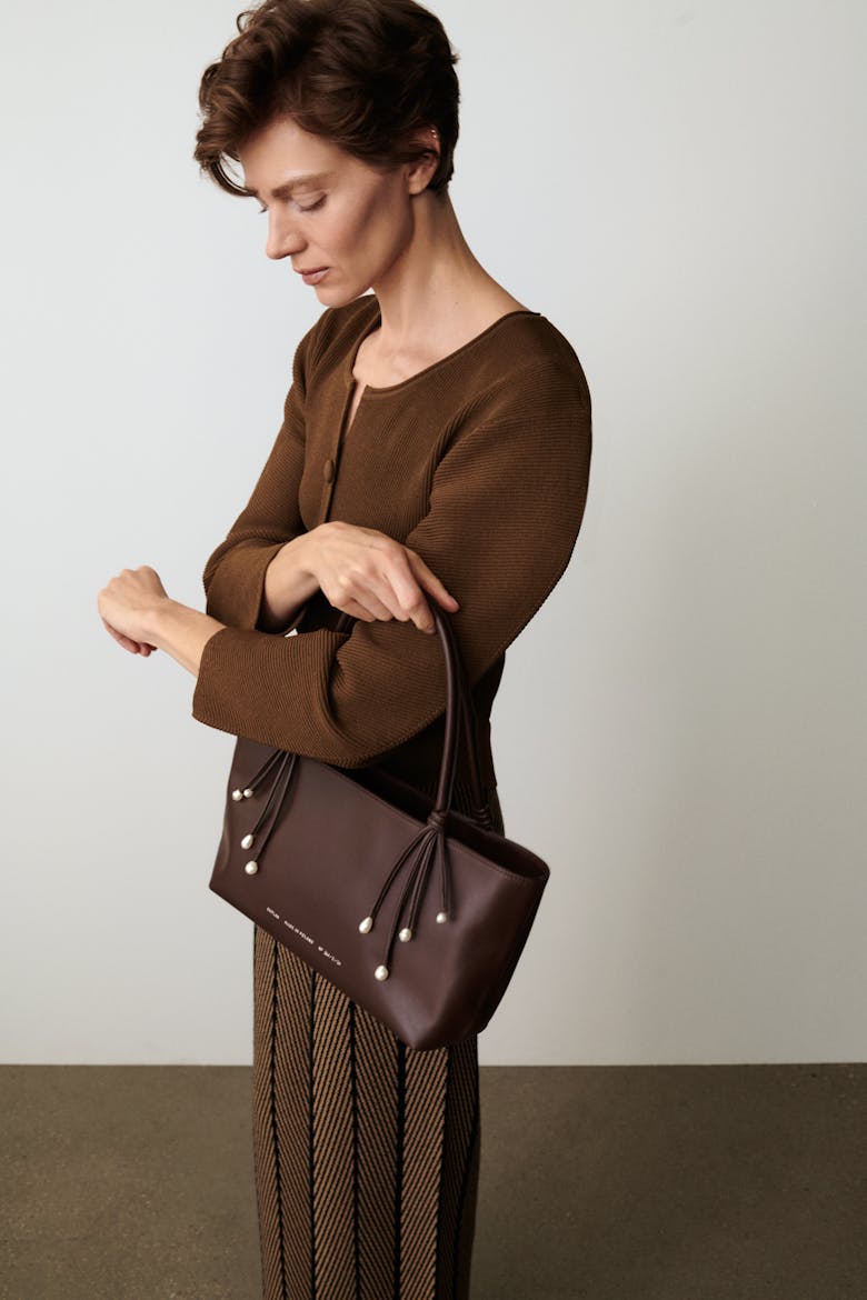 Small Shopper with Pearls Brown