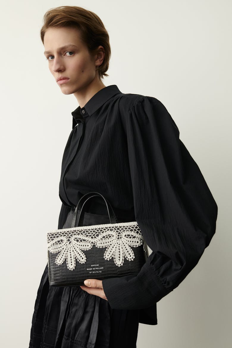 Handbag with Lace Overlay