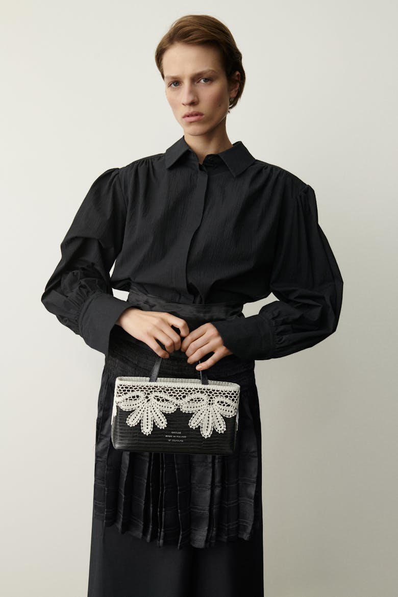 Handbag with Lace Overlay