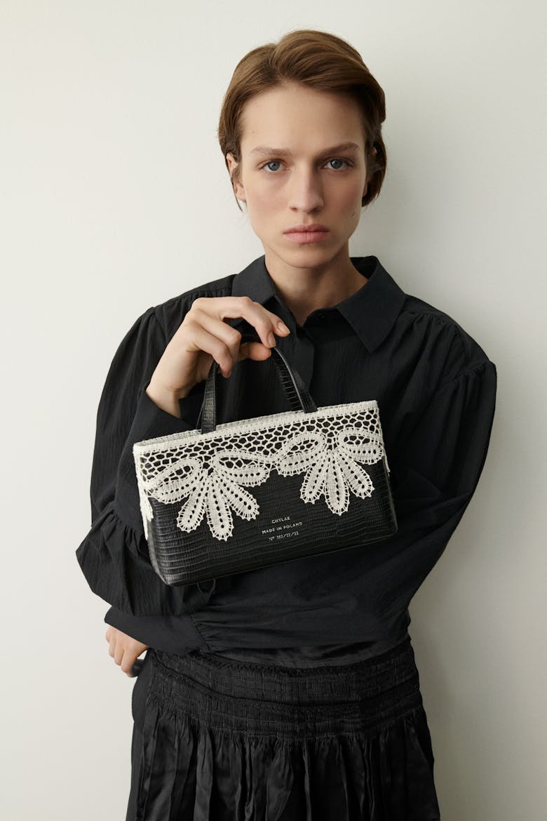 Handbag with Lace Overlay